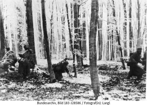 Ardennenoffensive, Infanterie im verschneiten Wald
