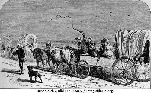 Zeichnung, Deutscher Einwandererzug in Texas