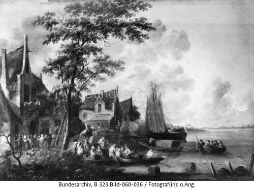 Jan Sonje, Flusslandschaft mit tanzenden Bauern