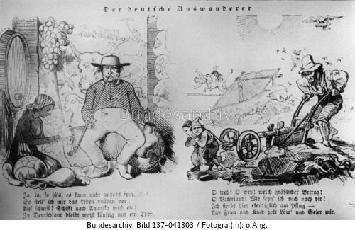Auswanderung, Karikatur, Gedicht