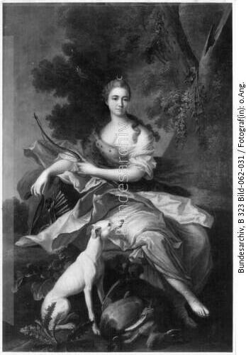 Jean Marc Nattier, 1685 - 1726, Sitzende Diana mit Hund im Walde