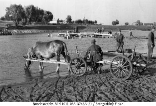Russland, Pferdegespann am Flussufer