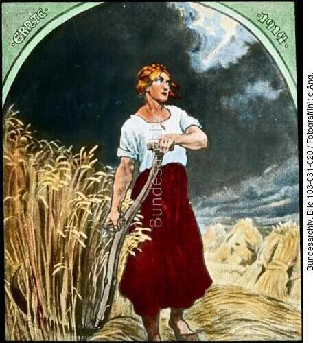 Frau bei Getreideernte