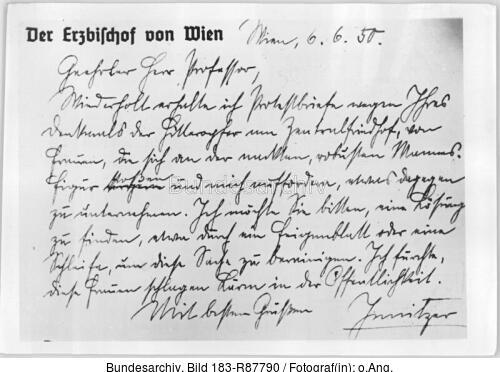 Brief von Erzbischof Innitzer (Wien) an Fritz Cremer