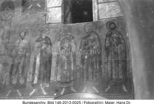 Russland, Pskow, Mirosch-Kloster, Wandmalerei