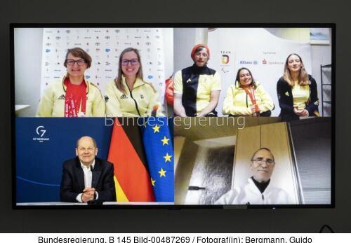 Bundeskanzler Olaf Scholz: Videokonferenz mit deutschen Athletinnen und Athleten der Paralympischen Winterspiele in Peking 2022