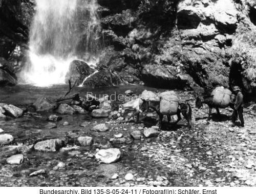 Tibetexpedition, Wasserfall, Karawane