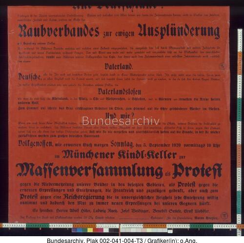 NSDAP, Versammlungsaufruf, Versailler Vertrag