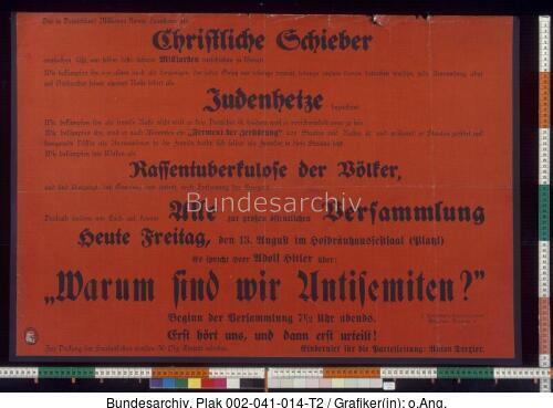 NSDAP, Versammlungsaufruf, Antisemitismus