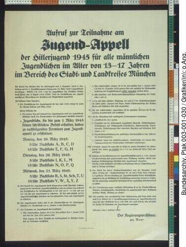 Aufruf zum Jugendappell der Hitlerjugend