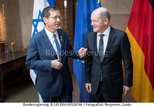 Bundeskanzler Olaf Scholz und israelischer Präsident Isaac Herzog 2024