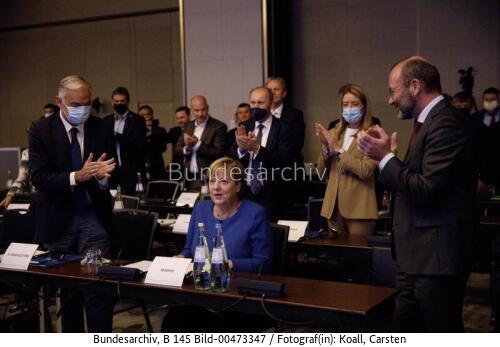 Bundeskanzlerin Angela Merkel bei der Klausurtagung des Vorstandes der EVP-Fraktion des Europäischen Parlaments 2021