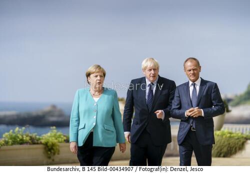 Bundeskanzlerin Merkel, britischer Premierminister Johnson und EU-Ratspräsident Tusk 2019