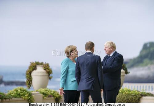 Bundeskanzlerin Merkel, britischer Premierminister Johnson und EU-Ratspräsident Tusk 2019