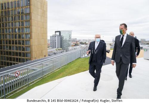 Bundespräsident Frank-Walter Steinmeier bei der Eröffnung des "Axel-Springer-Neubaus" 2020