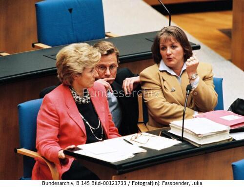 Bundestagssitzung 1996 / FDP-Generalsekretär Westerwelle und MdBs Leutheusser-Schnarrenberger und Schmalz-Jacobsen