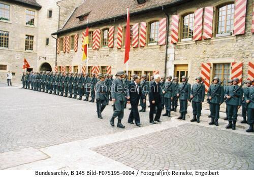 Schweiz, Schloss Colombier, BPräs v. Weizsäcker, Schweizer Bundespräsident Aubert