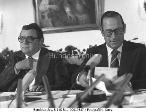 PK: CSU-Vorsitzender Strauß und CSU-Landesgruppenchef Zimmermann 1976