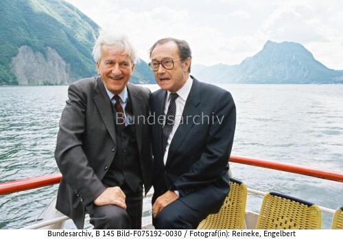 Luganer See, Bootsfahrt, BPräs v. Weizsäcker, Schweizer Bundespräsident Aubert