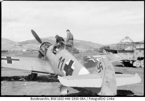 Kreta, Flugfeld, Flugzeug Me 109, Wartung
