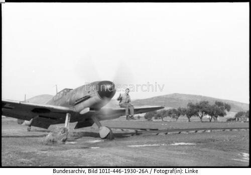 Kreta, Flugfeld, Flugzeug Me 109, Start