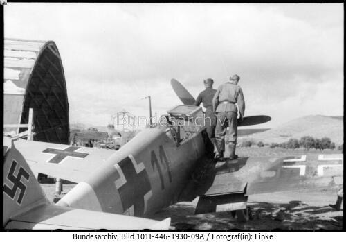 Kreta, Flugfeld, Flugzeug Me 109, Wartung
