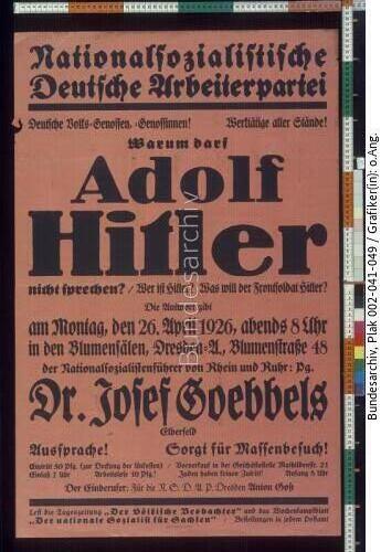 NSDAP, Versammlungsaufruf, Redeverbot Adolf Hitler