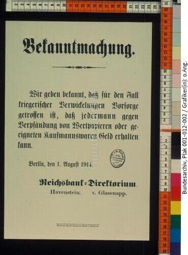 Kriegsbeginn, Währungspolitik