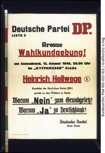 Bundestagswahl, Deutsche Partei-Wahlplakat
