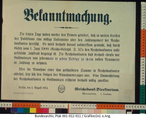 Kriegsbeginn, Inflationsangst