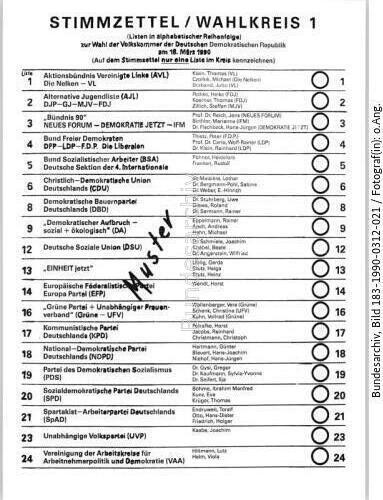 Berlin, Volkskammerwahl, Stimmzettel Wahlkreis I